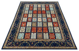 Blue And Orange Traditional Floral Design 8x11 Hand Knotted wool Area Rug