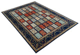 Blue And Orange Traditional Floral Design 8x11 Hand Knotted wool Area Rug
