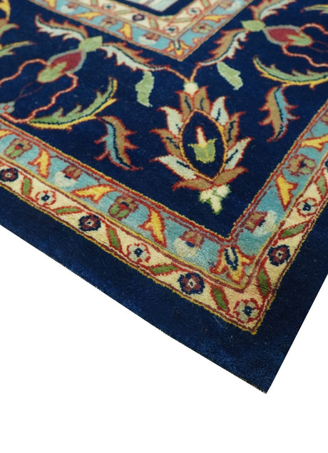 Blue And Orange Traditional Floral Design 8x11 Hand Knotted wool Area Rug