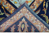 Blue And Orange Traditional Floral Design 8x11 Hand Knotted wool Area Rug