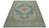 Blue And Peach Traditional Turkish Design Hand Knotted 8x10 Wool Area Rug