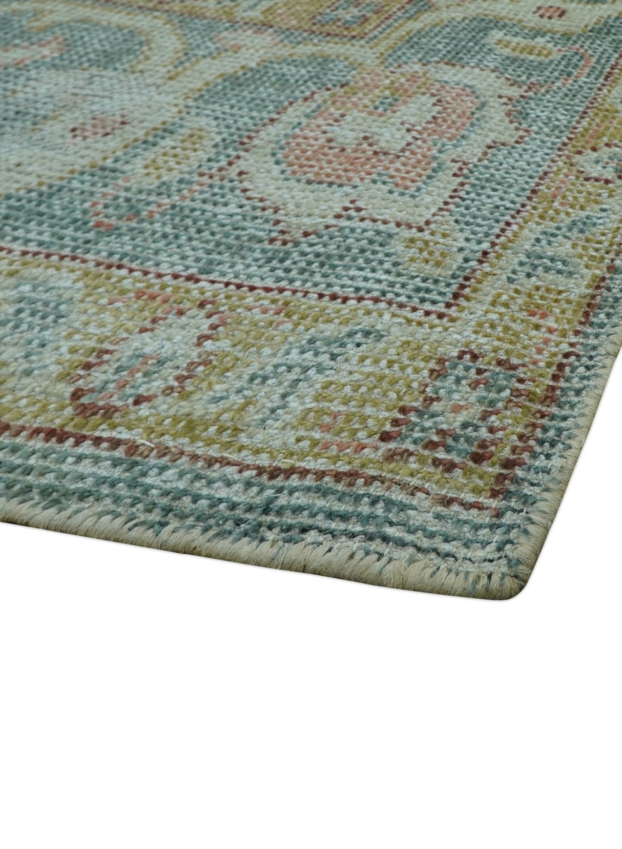 Blue And Peach Traditional Turkish Design Hand Knotted 8x10 Wool Area Rug