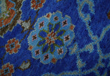 Blue and Rust Hand Knotted Traditional Floral Oushak Multi Size Wool Area Rug