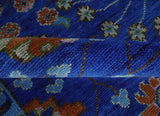 Blue and Rust Hand Knotted Traditional Floral Oushak Multi Size Wool Area Rug