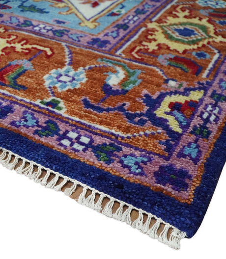 Blue and Rust Hand Knotted Traditional Heriz Multi Size wool Area Rug