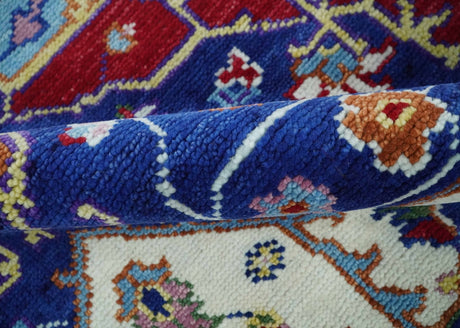 Blue and Rust Hand Knotted Traditional Heriz Multi Size wool Area Rug