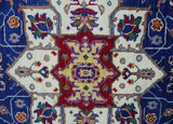 Blue and Rust Hand Knotted Traditional Heriz Multi Size wool Area Rug