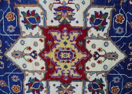 Blue and Rust Hand Knotted Traditional Heriz Multi Size wool Area Rug