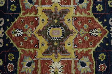 Blue and Rust Hand Knotted Traditional Heriz Style Multi Size Wool Area Rug