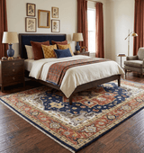 Blue and Rust Hand Knotted Traditional Heriz Style Multi Size Wool Area Rug