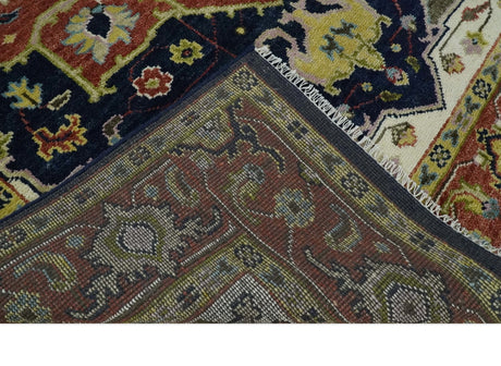 Blue and Rust Hand Knotted Traditional Heriz Style Multi Size Wool Area Rug