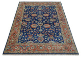 Blue and Rust Turkish Design Traditional Serapi Hand Knotted Wool Area Rug