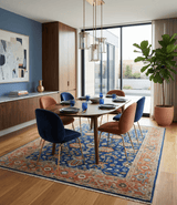 Blue and Rust Turkish Design Traditional Serapi Hand Knotted Wool Area Rug