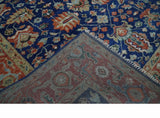 Blue and Rust Turkish Design Traditional Serapi Hand Knotted Wool Area Rug