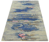 Blue and Silver Modern Abstract Hand Tufted Wool and Art Silk 5x8 Area Rug