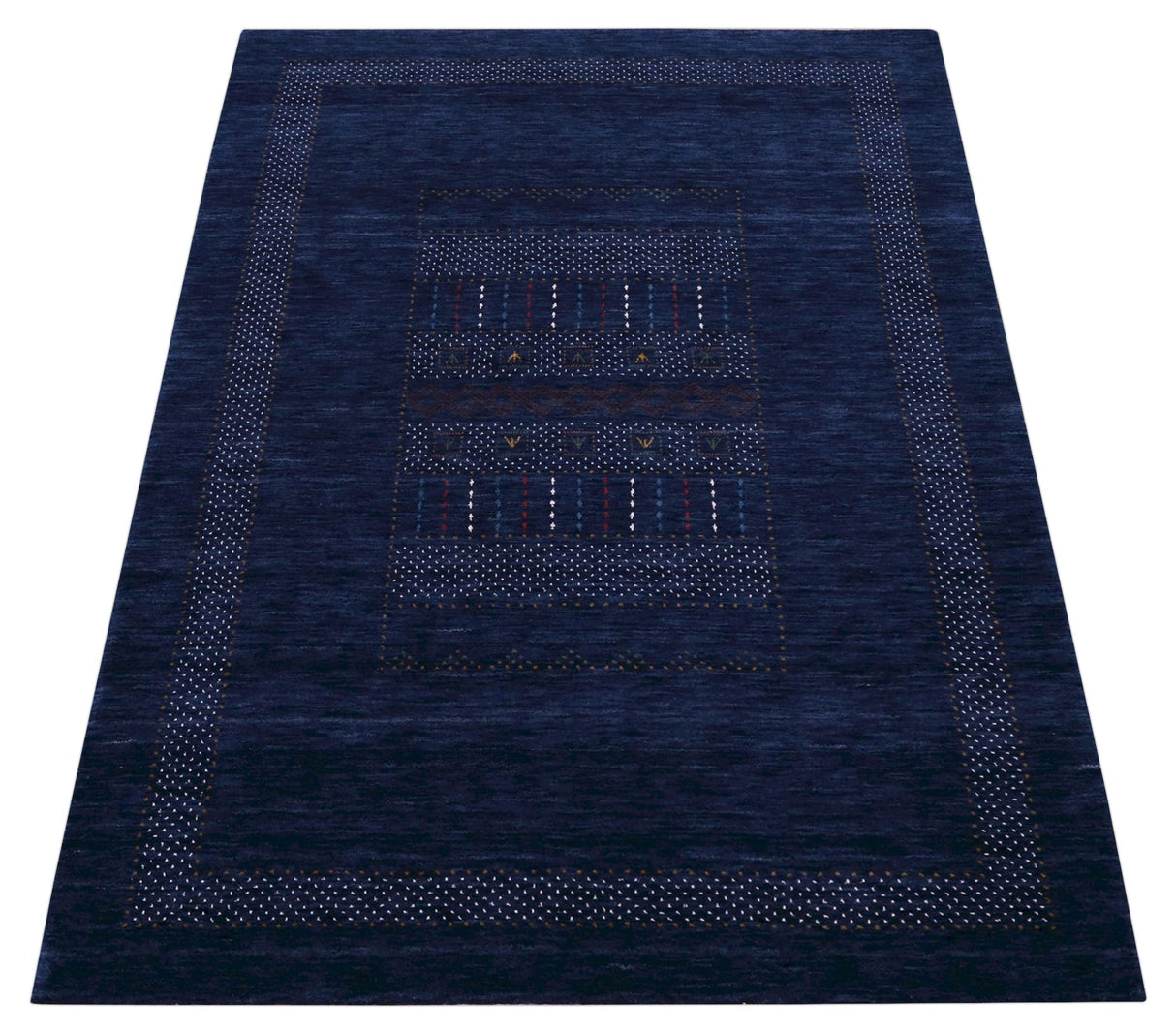 Blue And White Center Pattern Design Hand Loomed Wool Area Rug