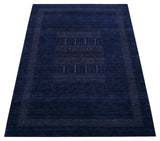 Blue And White Center Pattern Design Hand Loomed Wool Area Rug