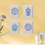 Blue and White Chinoiserie Ginger Jar and Plate Prints (Set of 4)-Artwork-Parc Decor