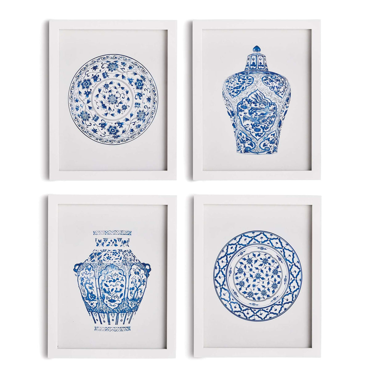 Blue and White Chinoiserie Ginger Jar and Plate Prints (Set of 4)-Artwork-Parc Decor