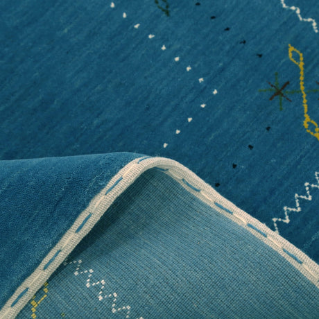 Blue And White Gabbeh Border Design Hand Loomed Wool Area Rug