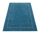 Blue And White Gabbeh Border Design Hand Loomed Wool Area Rug