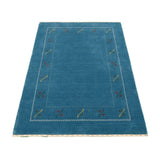 Blue And White Gabbeh Border Design Hand Loomed Wool Area Rug