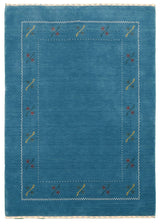 Blue And White Gabbeh Border Design Hand Loomed Wool Area Rug
