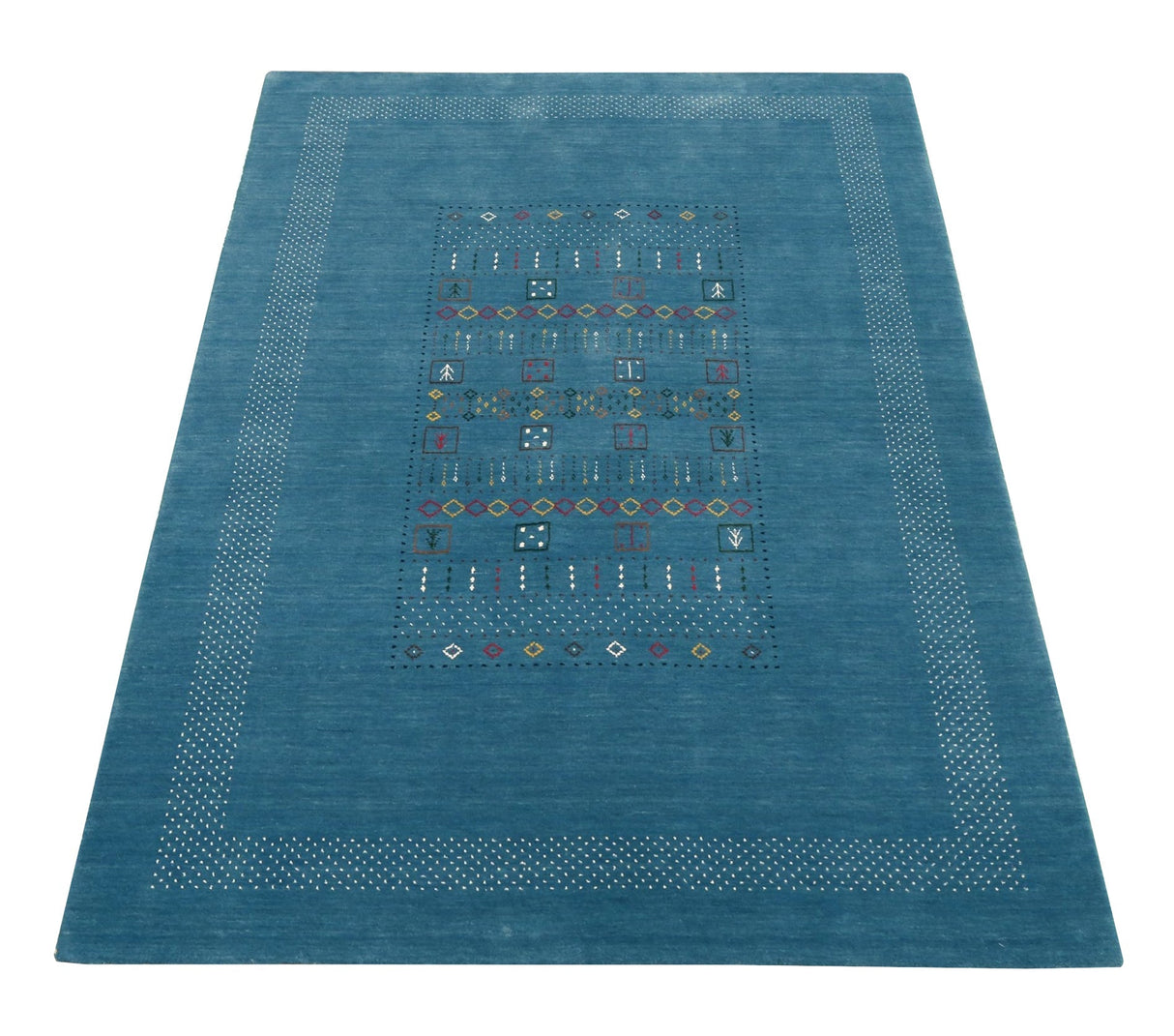 Blue And White Gabbeh Design Hand Loomed Wool Area Rug