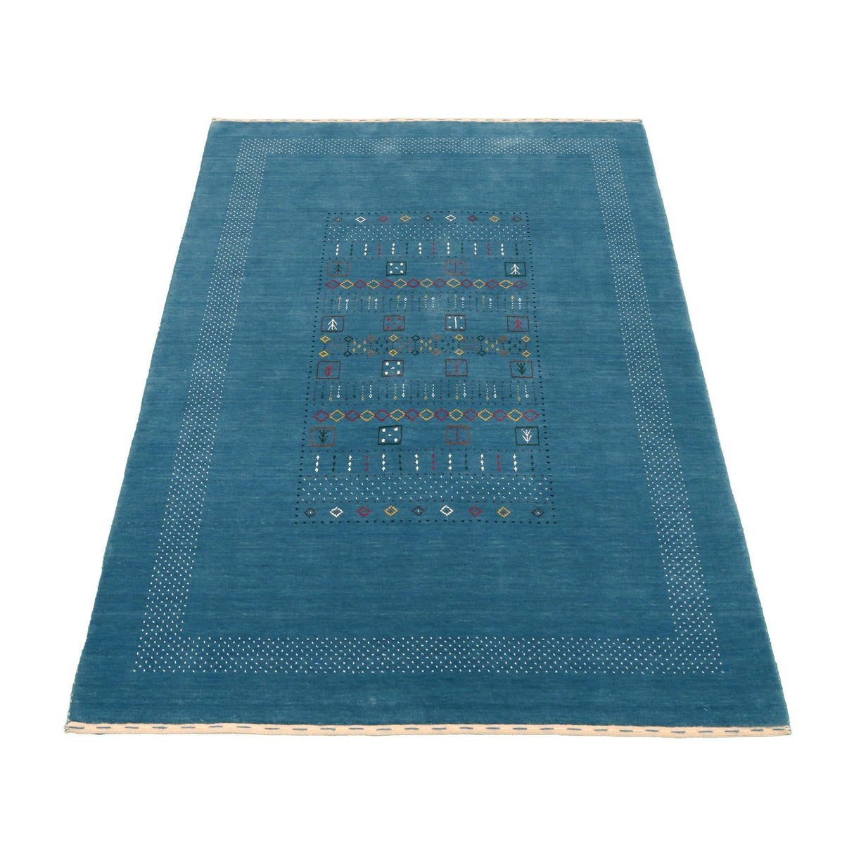 Blue And White Gabbeh Design Hand Loomed Wool Area Rug