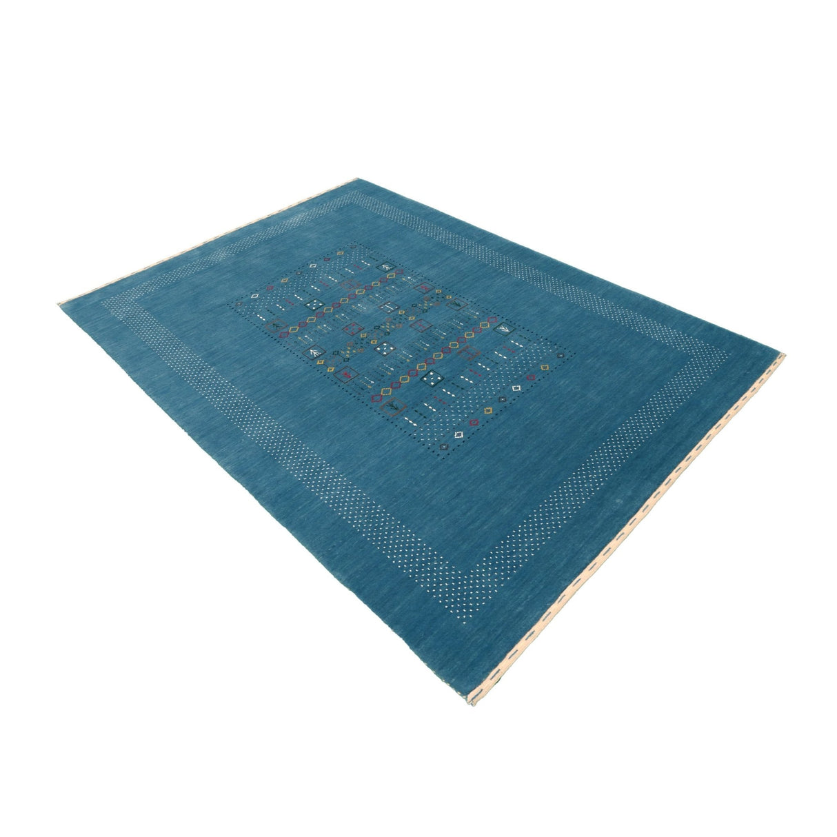 Blue And White Gabbeh Design Hand Loomed Wool Area Rug