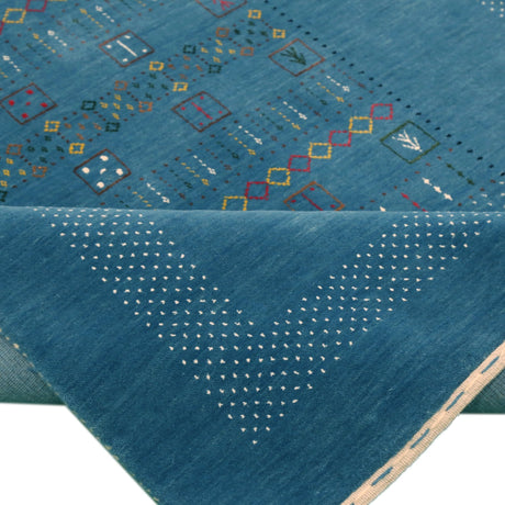 Blue And White Gabbeh Design Hand Loomed Wool Area Rug