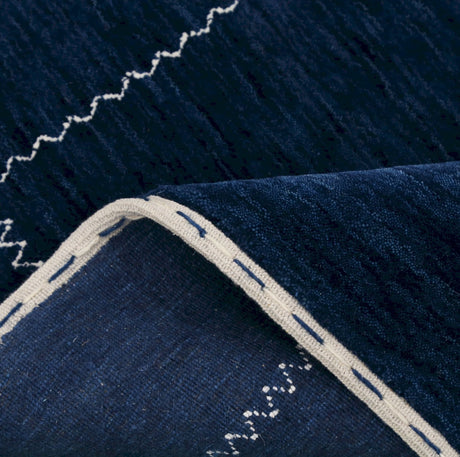 Blue And White Modern Design Hand Loomed Wool Area Rug