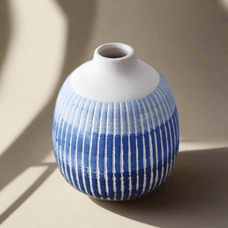 Blue and White Textured Ceramic Bud Vase-vase-Parc Decor