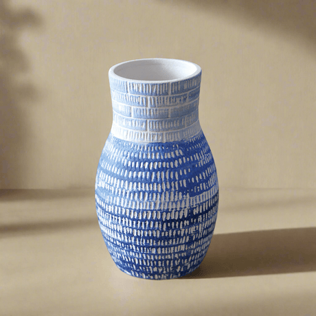 Blue and White Textured Ceramic Vase-vase-Parc Decor