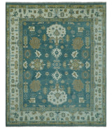 Blue, Beige And Green Traditional Hand Knotted Custom Made Wool rug