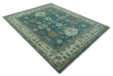 Blue, Beige And Green Traditional Hand Knotted Custom Made Wool rug