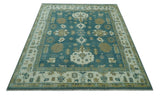 Blue, Beige And Green Traditional Hand Knotted Custom Made Wool rug