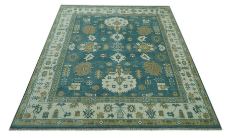 Blue, Beige And Green Traditional Hand Knotted Custom Made Wool rug