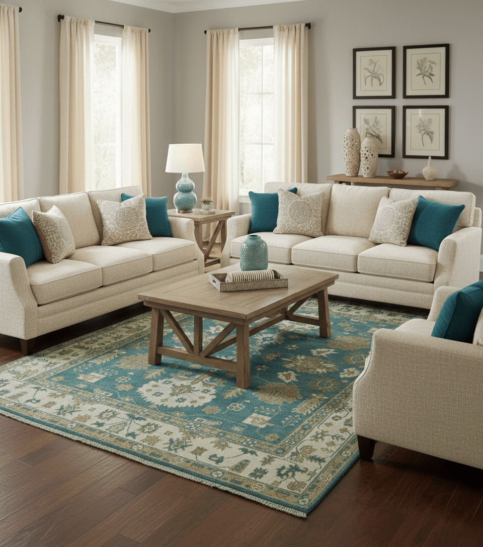 Blue, Beige And Green Traditional Hand Knotted Custom Made Wool rug