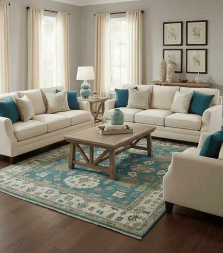 Blue, Beige And Green Traditional Hand Knotted Custom Made Wool rug