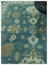 Blue, Beige And Green Traditional Hand Knotted Custom Made Wool rug