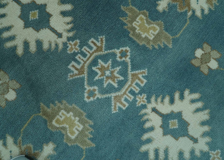 Blue, Beige And Green Traditional Hand Knotted Custom Made Wool rug