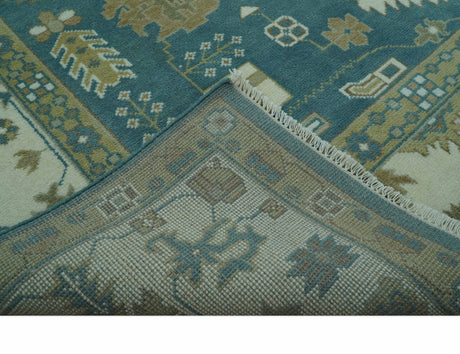 Blue, Beige And Green Traditional Hand Knotted Custom Made Wool rug