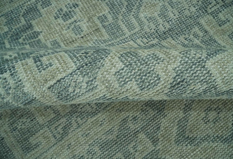 Blue, Beige and Silver 8x10 Hand Knotted Tribal Design wool area rug