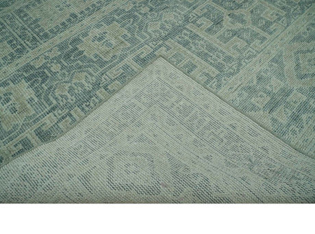 Blue, Beige and Silver 8x10 Hand Knotted Tribal Design wool area rug