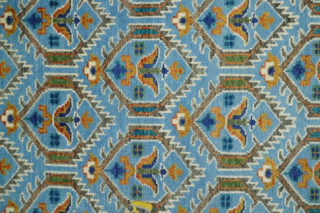 Blue, Brown and Beige Hand Knotted Wool Antique Vintage Style wool Area Rug
