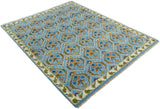 Blue, Brown and Beige Hand Knotted Wool Antique Vintage Style wool Area Rug