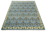 Blue, Brown and Beige Hand Knotted Wool Antique Vintage Style wool Area Rug