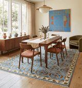 Blue, Brown and Beige Hand Knotted Wool Antique Vintage Style wool Area Rug