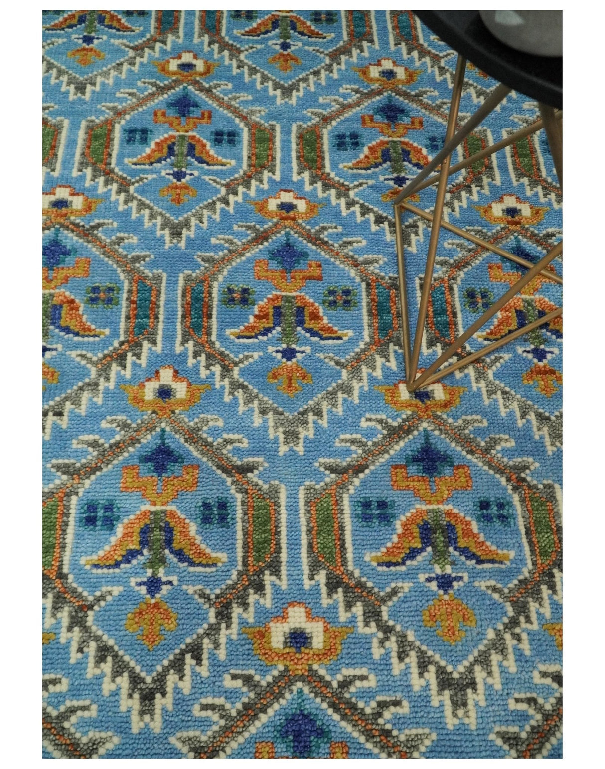 Blue, Brown and Beige Hand Knotted Wool Antique Vintage Style wool Area Rug